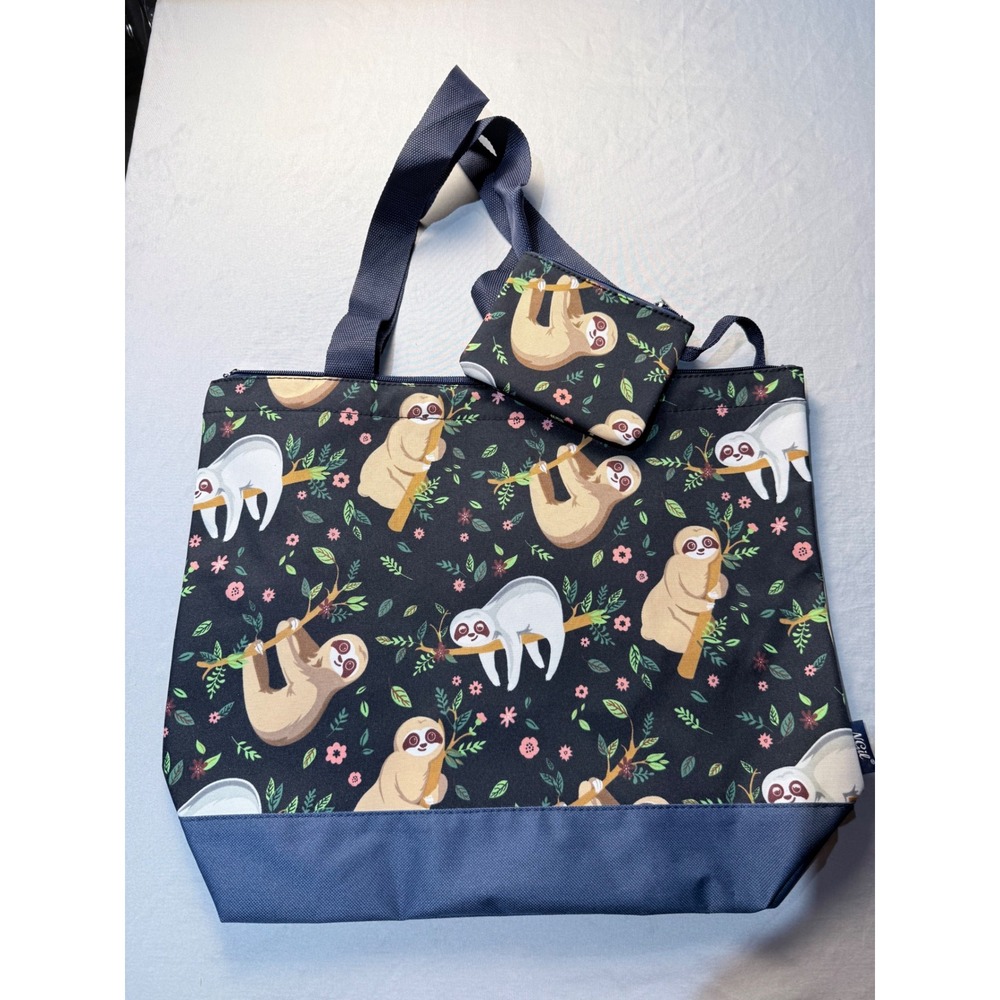 NGIL‎ Sloth Pattern Utility Tote Bag with Matching Mini Pouch